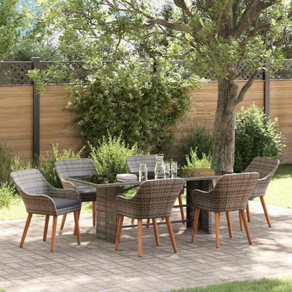 ARDEBO.de - 7-teilige Garten Essgruppe Grau Poly Rattan