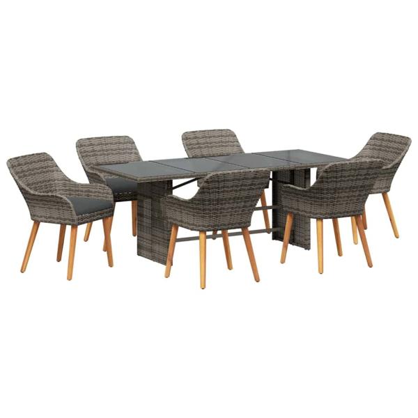 7-teilige Garten Essgruppe Grau Poly Rattan