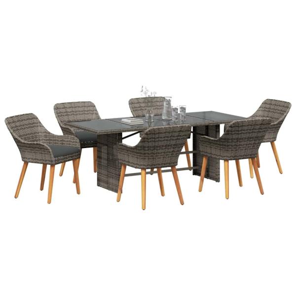 7-teilige Garten Essgruppe Grau Poly Rattan