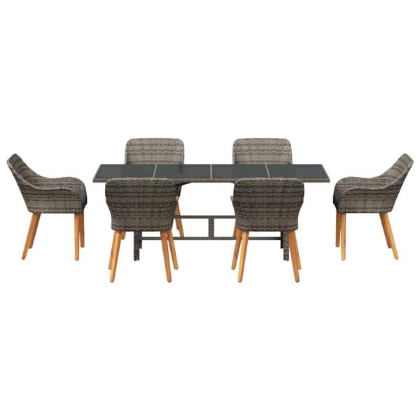 7-teilige Garten Essgruppe Grau Poly Rattan