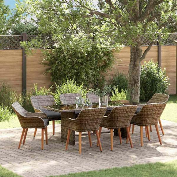 ARDEBO.de - 9-teilige Garten Essgruppe Graues Poly-Rattan