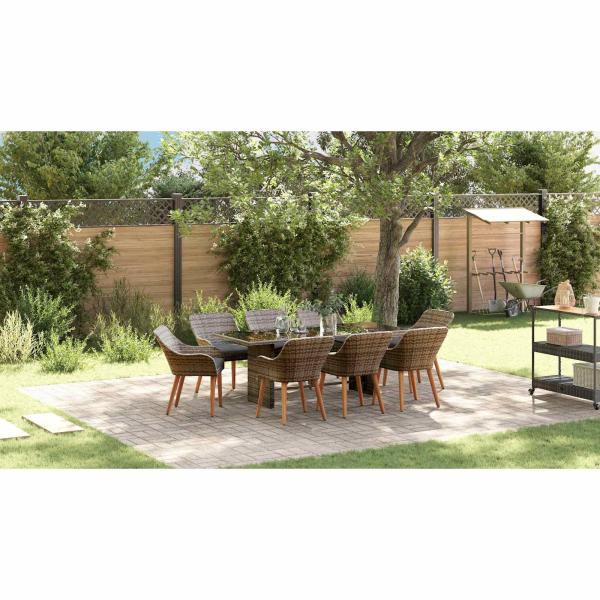 Garten Essgruppe mit Kissen 9 pcs Grau Poly-Rattan