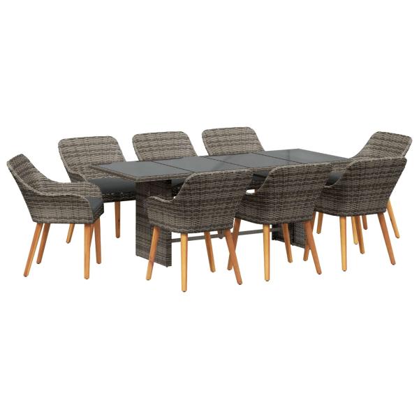 Garten Essgruppe mit Kissen 9 pcs Grau Poly-Rattan