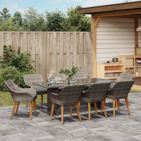 9-teilige Garten Essgruppe Graues Poly-Rattan
