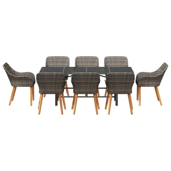 9-teilige Garten Essgruppe Graues Poly-Rattan