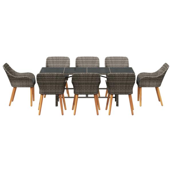 Garten Essgruppe mit Kissen 9 pcs Grau Poly-Rattan