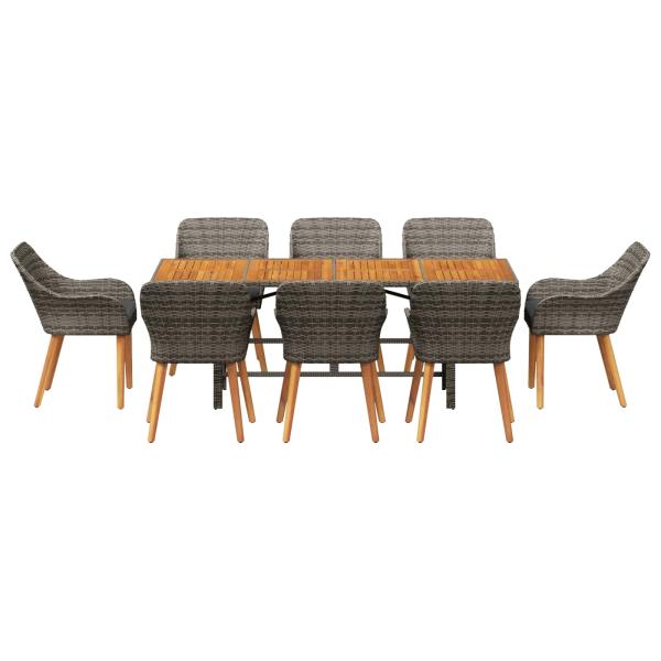 ARDEBO.de - 9-teilige Garten Essgruppe Grau Poly Rattan