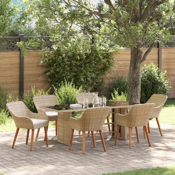 ARDEBO.de - 7-teiliges Garten Essgruppen-Set Beiger Poly Rattan