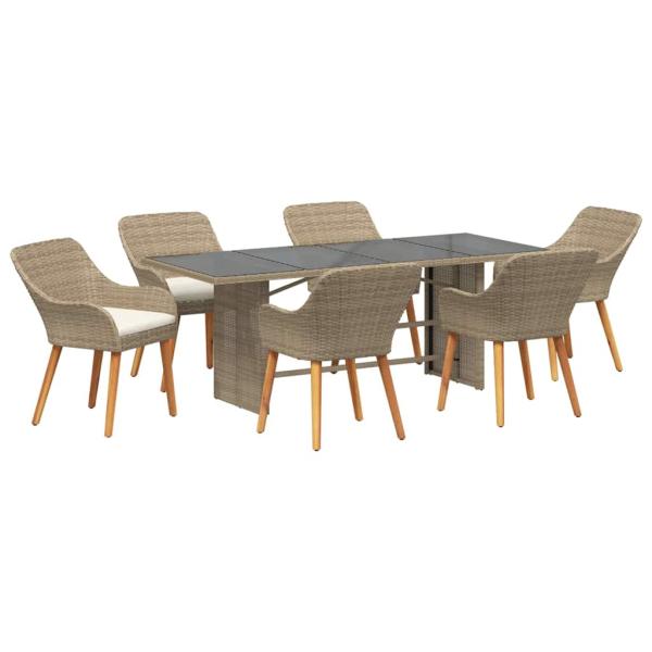 7-teiliges Garten Essgruppen-Set Beiger Poly Rattan