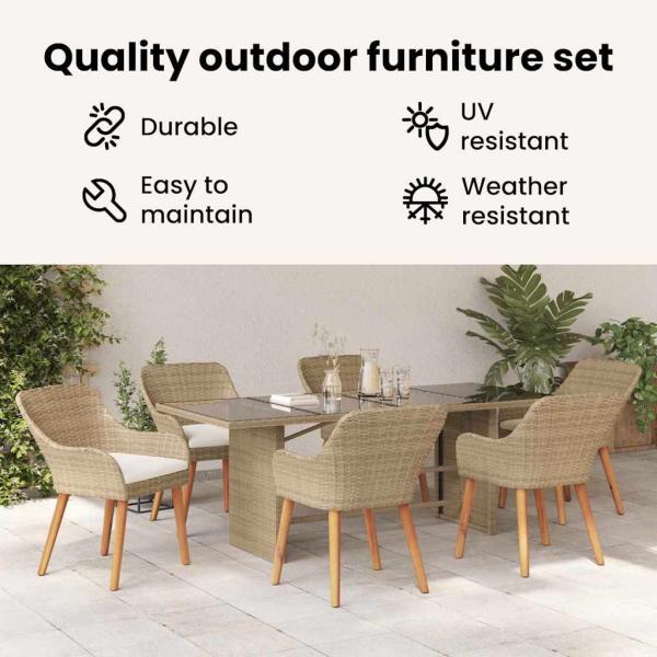 Garten Essgruppe mit Kissen 7 pcs Beige Poly-Rattan