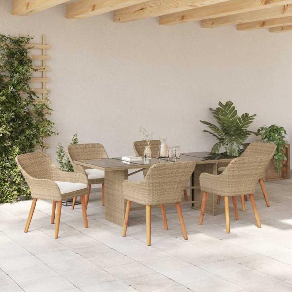 7-teiliges Garten Essgruppen-Set Beiger Poly Rattan