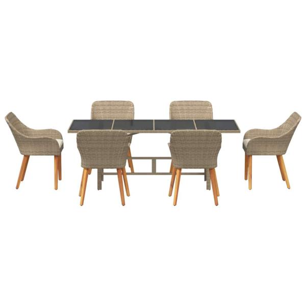 7-teiliges Garten Essgruppen-Set Beiger Poly Rattan