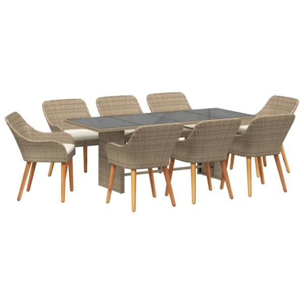 9-teiliges Garten Esstisch Set Beige Poly Rattan