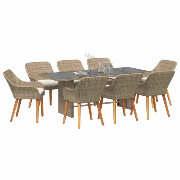 9-teiliges Garten Esstisch Set Beige Poly Rattan
