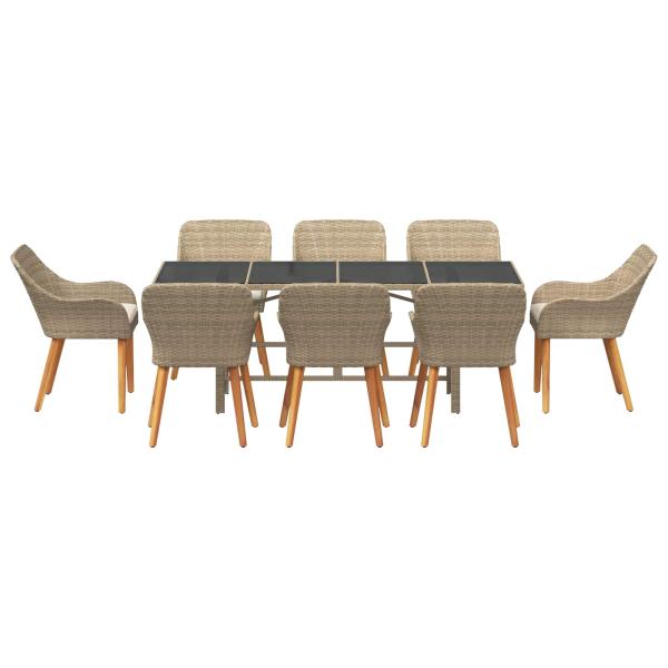 9-teiliges Garten Esstisch Set Beige Poly Rattan