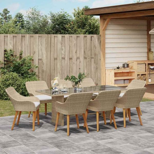 9-teiliges Garten Esstisch Set Beige Poly Rattan