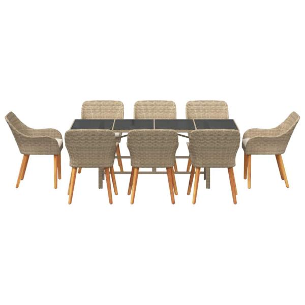 9-teiliges Garten Esstisch Set Beige Poly Rattan
