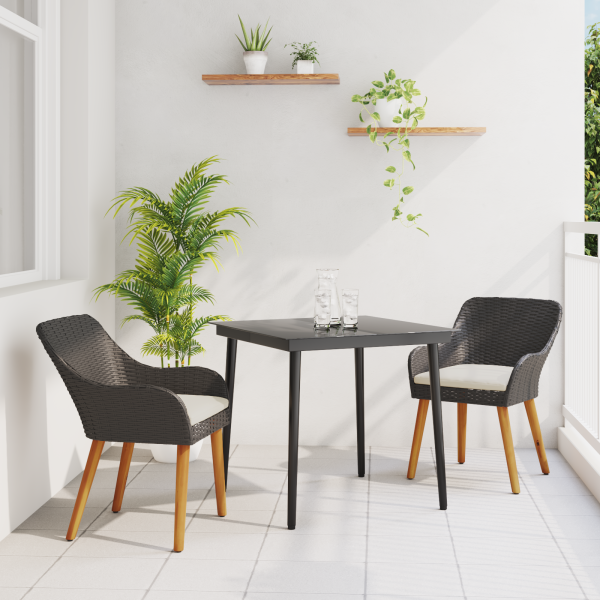 Garten Essgruppe mit Kissen 3 pcs Schwarz Poly-Rattan