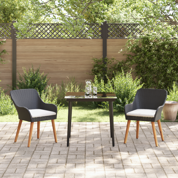 Garten Essgruppe mit Kissen 3 pcs Schwarz Poly-Rattan