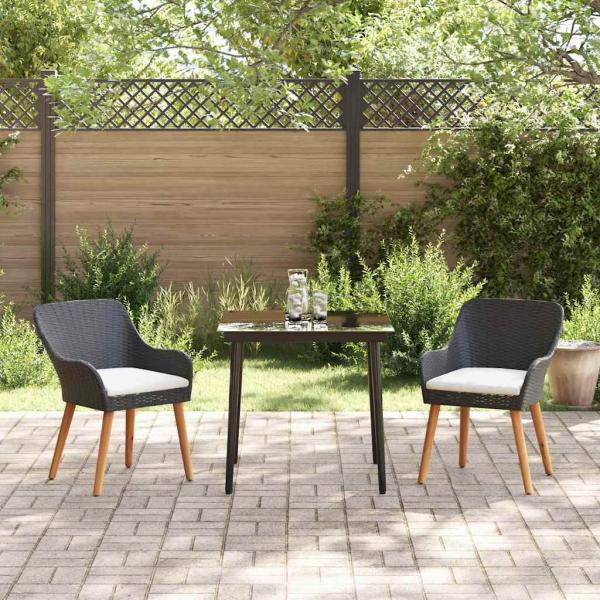 3-teiliges Garten Essset Schwarz Poly Rattan
