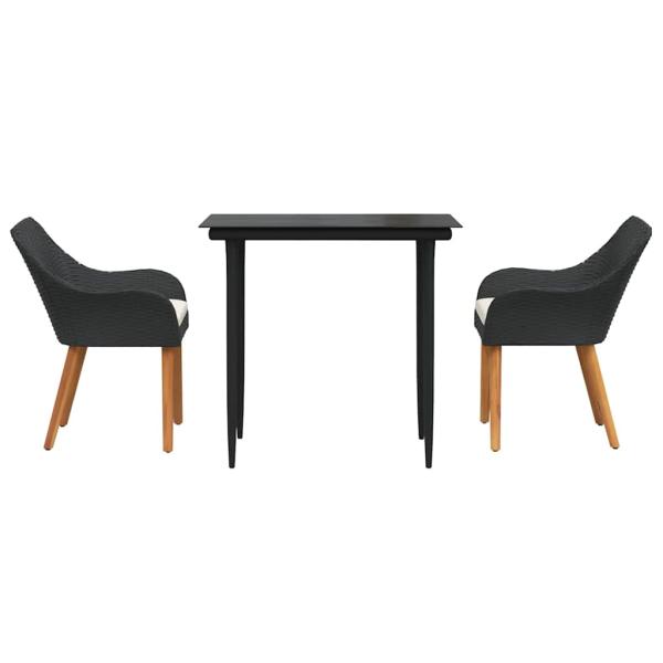 Garten Essgruppe mit Kissen 3 pcs Schwarz Poly-Rattan