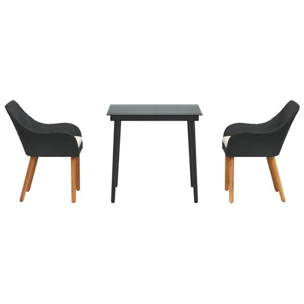 3-teiliges Garten Essset Schwarz Poly Rattan