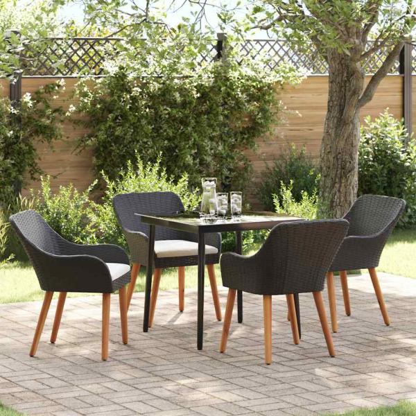 ARDEBO.de - 5-teilige Garten Essgruppe Schwarz Poly Rattan