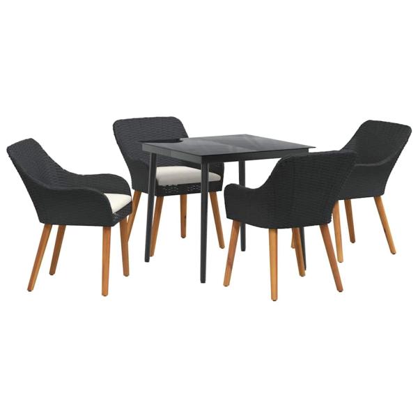 5-teilige Garten Essgruppe Schwarz Poly Rattan