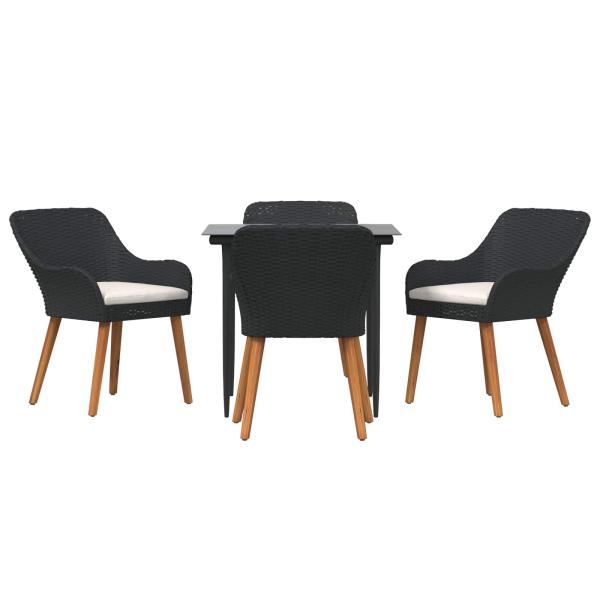 Garten Essgruppe mit Kissen 5 pcs Schwarz Poly-Rattan