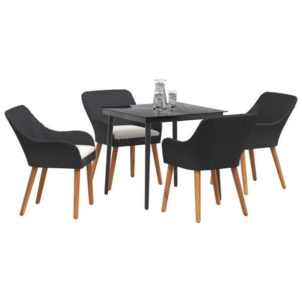 5-teilige Garten Essgruppe Schwarz Poly Rattan