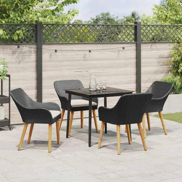 5-teilige Garten Essgruppe Schwarz Poly Rattan