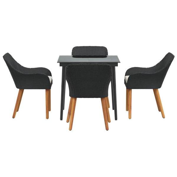 5-teilige Garten Essgruppe Schwarz Poly Rattan