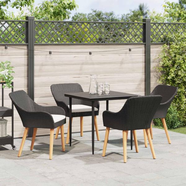 Garten Essgruppe mit Kissen 5 pcs Schwarz Poly-Rattan
