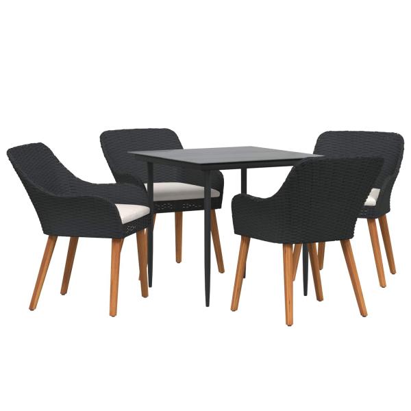 Garten Essgruppe mit Kissen 5 pcs Schwarz Poly-Rattan
