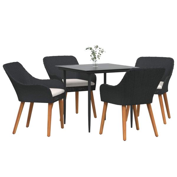 Garten Essgruppe mit Kissen 5 pcs Schwarz Poly-Rattan