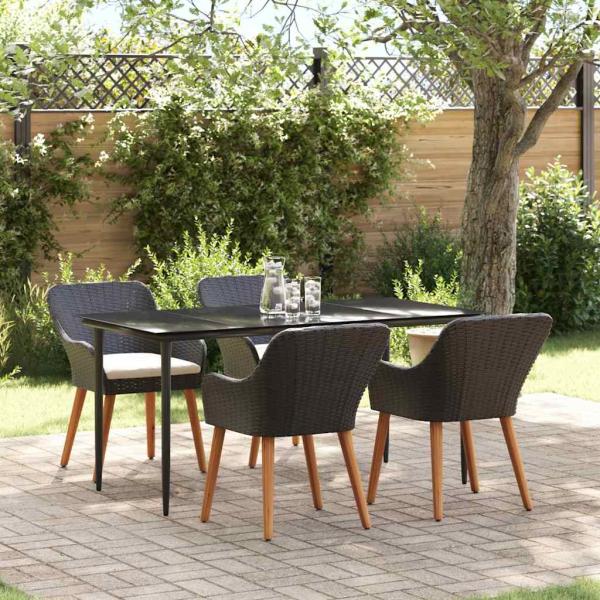 ARDEBO.de - 5-Teiliges Garten-Dining-Set Schwarz Poly-Rattan
