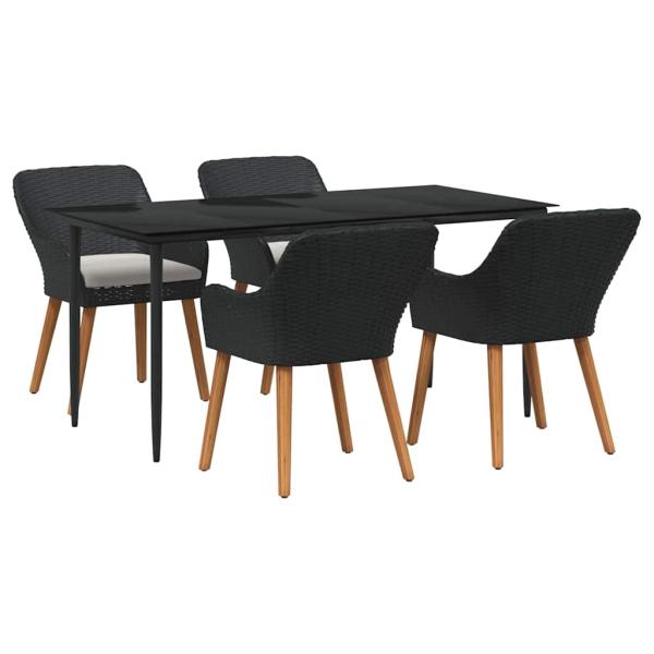 5-Teiliges Garten-Dining-Set Schwarz Poly-Rattan