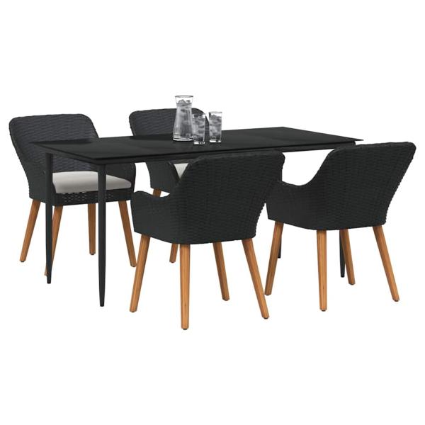5-Teiliges Garten-Dining-Set Schwarz Poly-Rattan