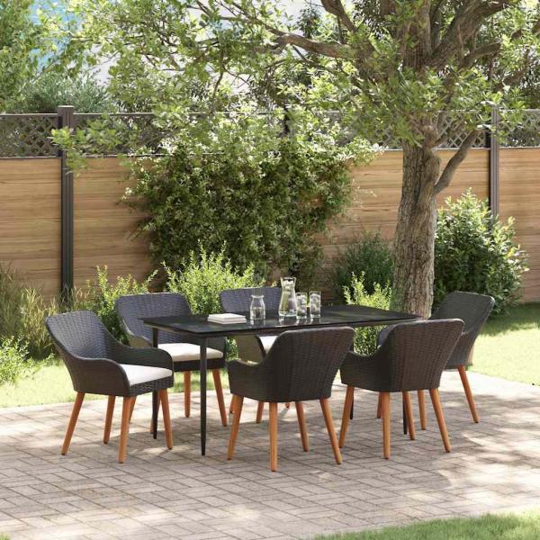 ARDEBO.de - 7-teiliges Garten-Essset Schwarz Poly-Rattan