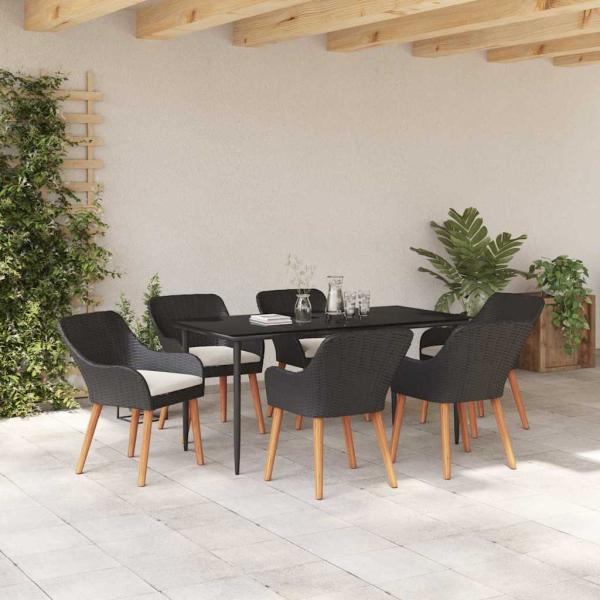 7-teiliges Garten-Essset Schwarz Poly-Rattan