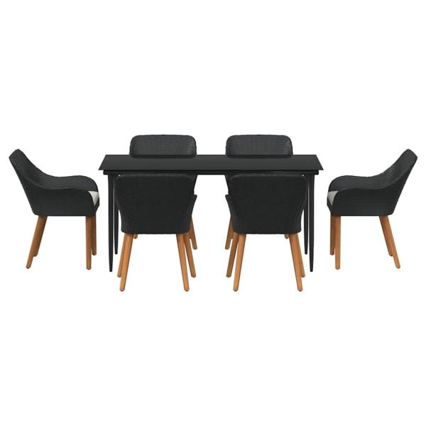 7-teiliges Garten-Essset Schwarz Poly-Rattan