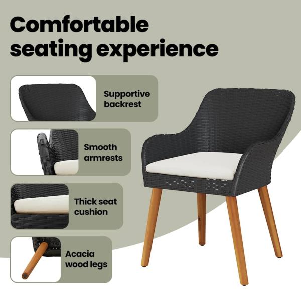 Garten Essgruppe mit Kissen 3 pcs Schwarz Poly-Rattan