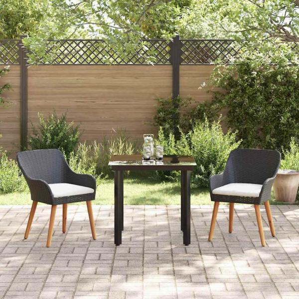 3-teiliges Garten-Essz Set Schwarzes Poly-Rattan