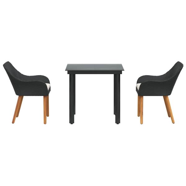 3-teiliges Garten-Essz Set Schwarzes Poly-Rattan