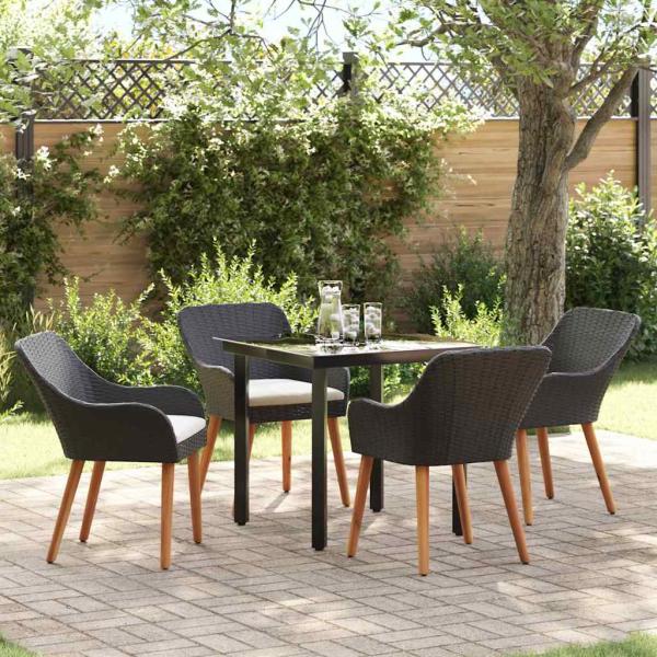 ARDEBO.de - 5-teiliges Garten Essset Schwarzes Poly-Rattan