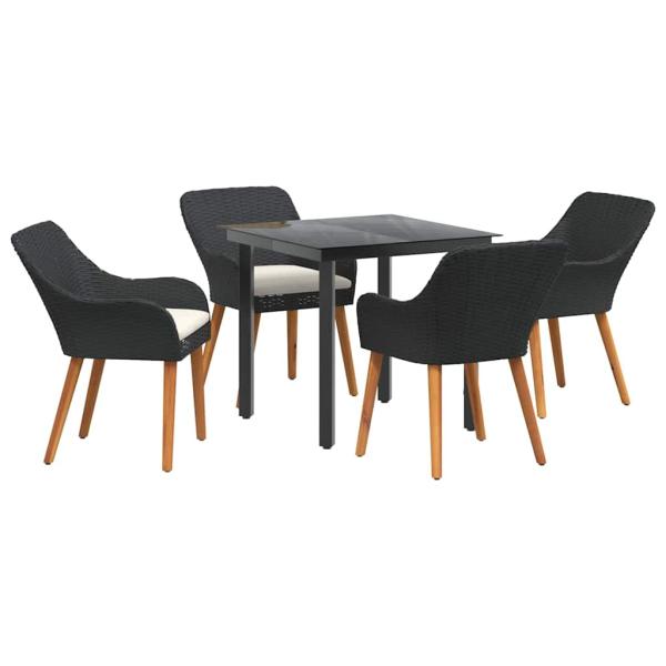 5-teiliges Garten Essset Schwarzes Poly-Rattan
