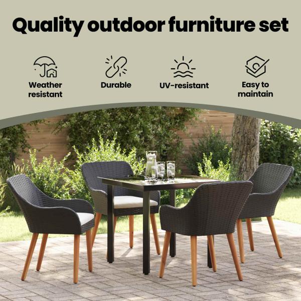 Garten Essgruppe mit Kissen 5 pcs Schwarz Poly-Rattan
