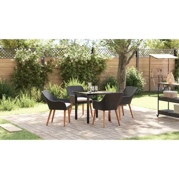 Garten Essgruppe mit Kissen 5 pcs Schwarz Poly-Rattan