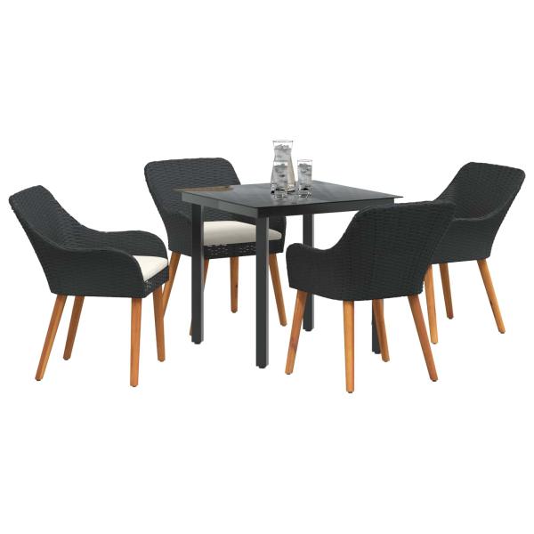 Garten Essgruppe mit Kissen 5 pcs Schwarz Poly-Rattan