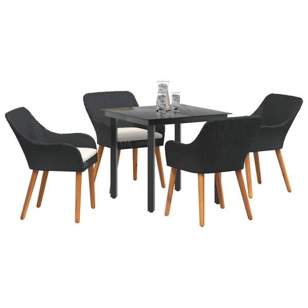 5-teiliges Garten Essset Schwarzes Poly-Rattan
